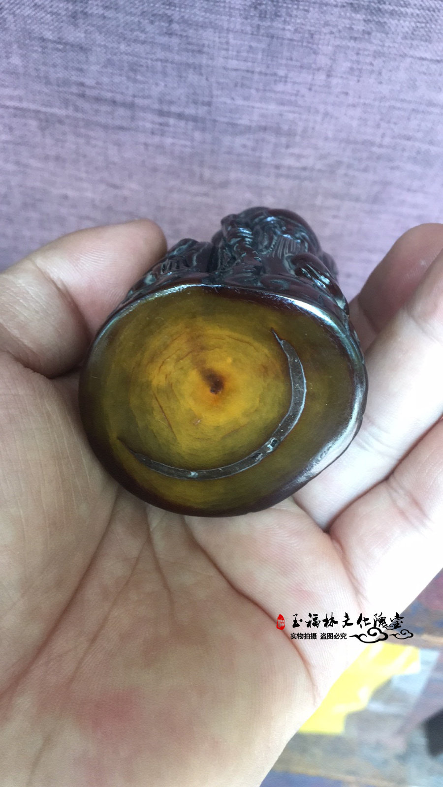 非洲牦牛角雕刻三面佛祖观音手把件古玩杂项仿古牛角角雕小摆件