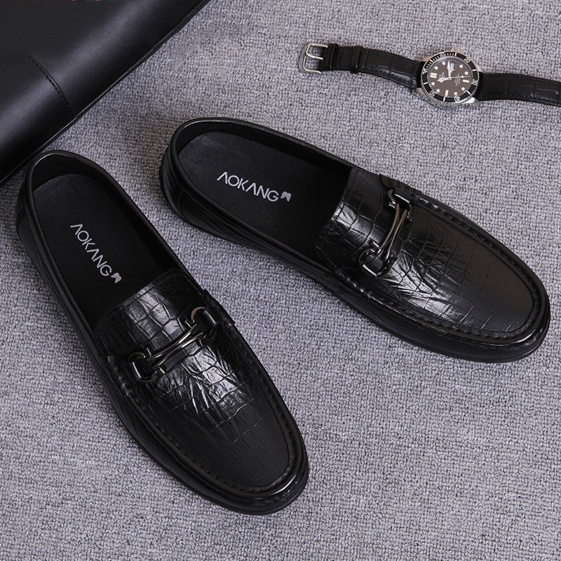 奥康男鞋2022夏季新款商务休闲真皮男士豆豆鞋软皮高端镂空皮鞋男