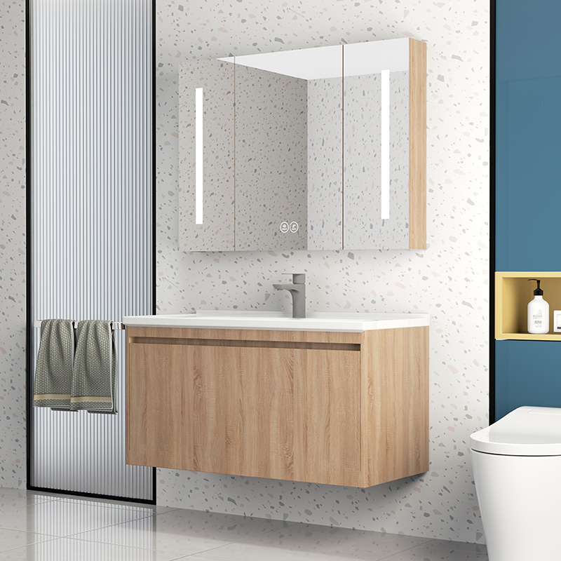 出口德国实木浴室柜组合原木木纹卫生间洗漱洗脸盆浴室柜组合