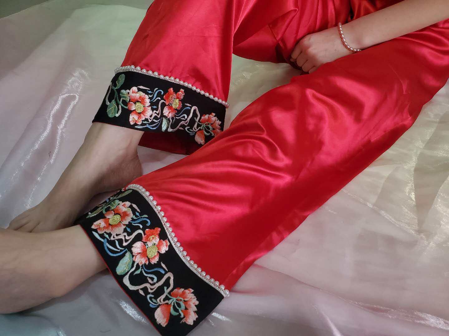 舒适凉爽中国国风刺绣裤子中衣中裤睡裤打底裤