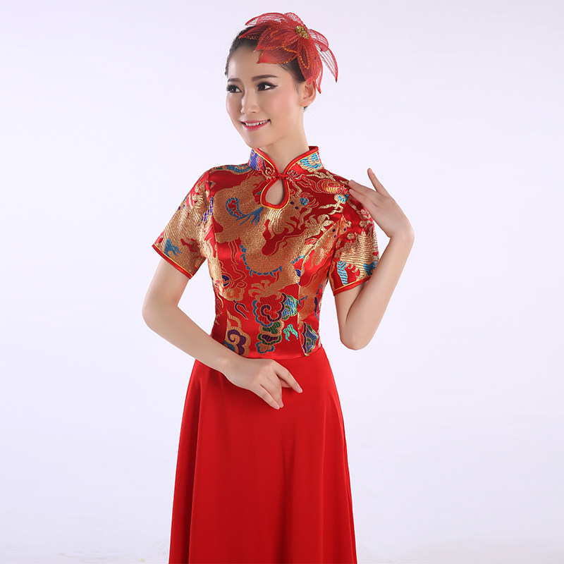 2022新款舞台快板演出服女装长裙中国国风大合唱民族服装