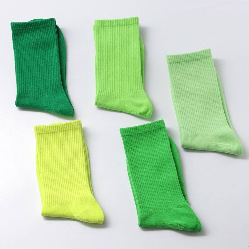 绿色袜子女中筒全棉春夏薄款荧光纯色ins潮流短袜