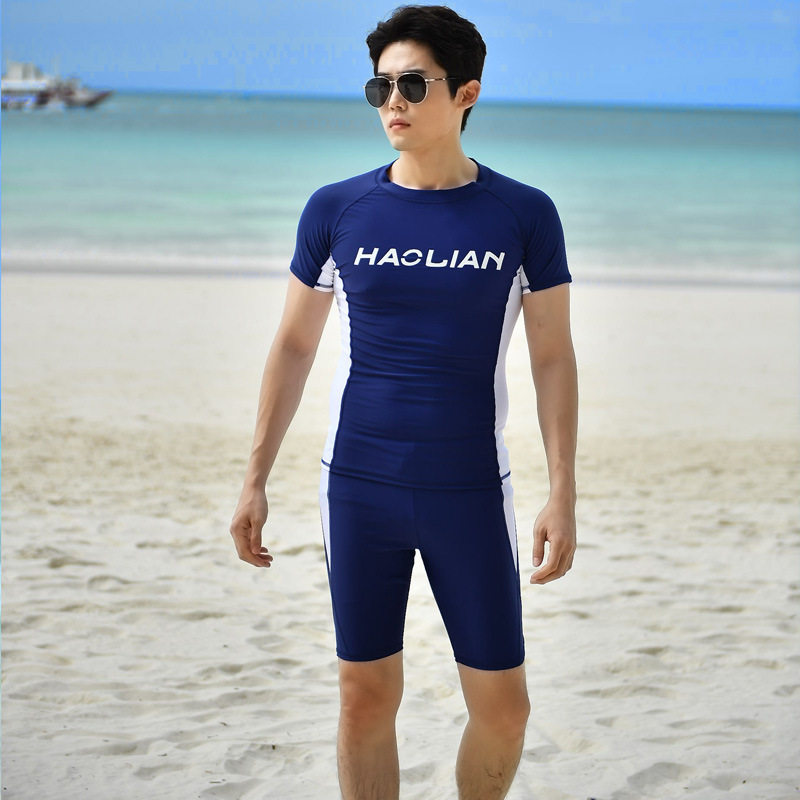 青少年男士泳衣套装分体五分平角裤加肥加大学生男士泳衣