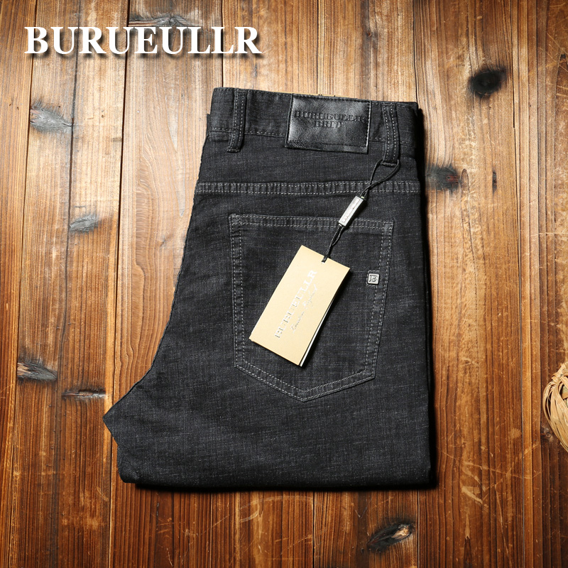 欧洲站夏季薄款进口丹宁微弹超薄款原色水洗时尚黑灰色牛仔裤男潮