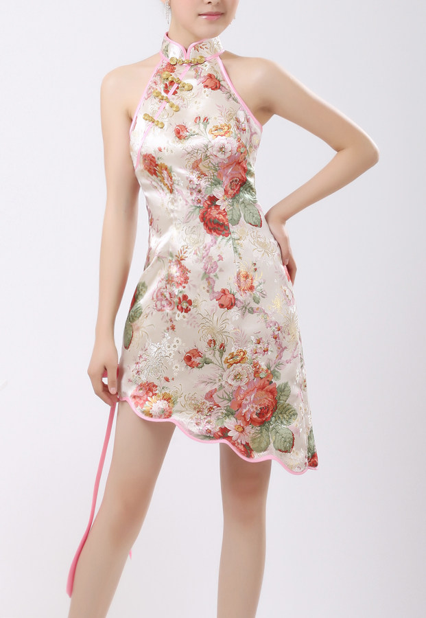 旗袍织锦缎新娘短款挂脖不等式qp8524不退不换旗袍