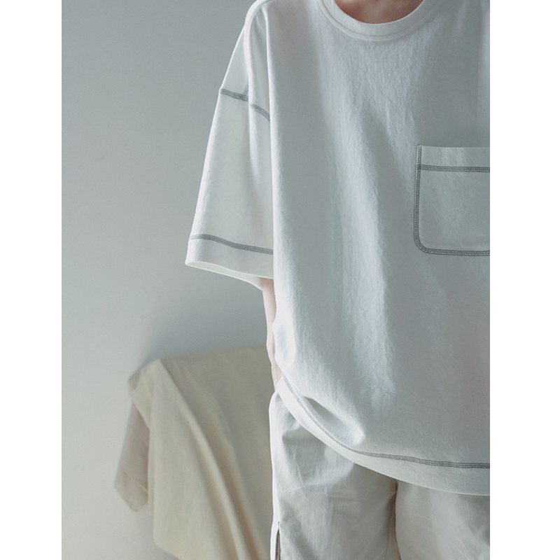 衣疫 黑/白 三针五线缝法 轮廓形精梳长绒棉T恤