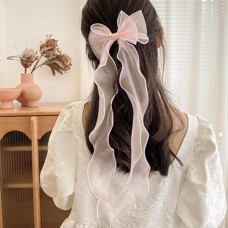 2021韩国编发蝴蝶结发夹蕾丝飘带女童超仙发卡发饰