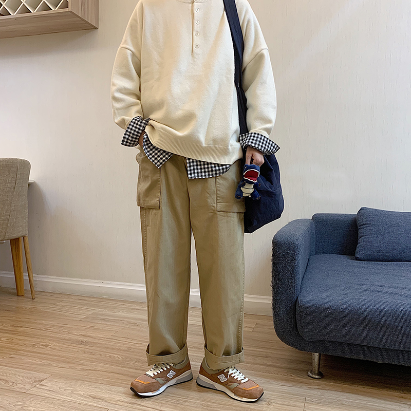 LES帅T林弯弯日系阿美咔叽宽松直筒裤男男生休闲长裤余文乐工装裤