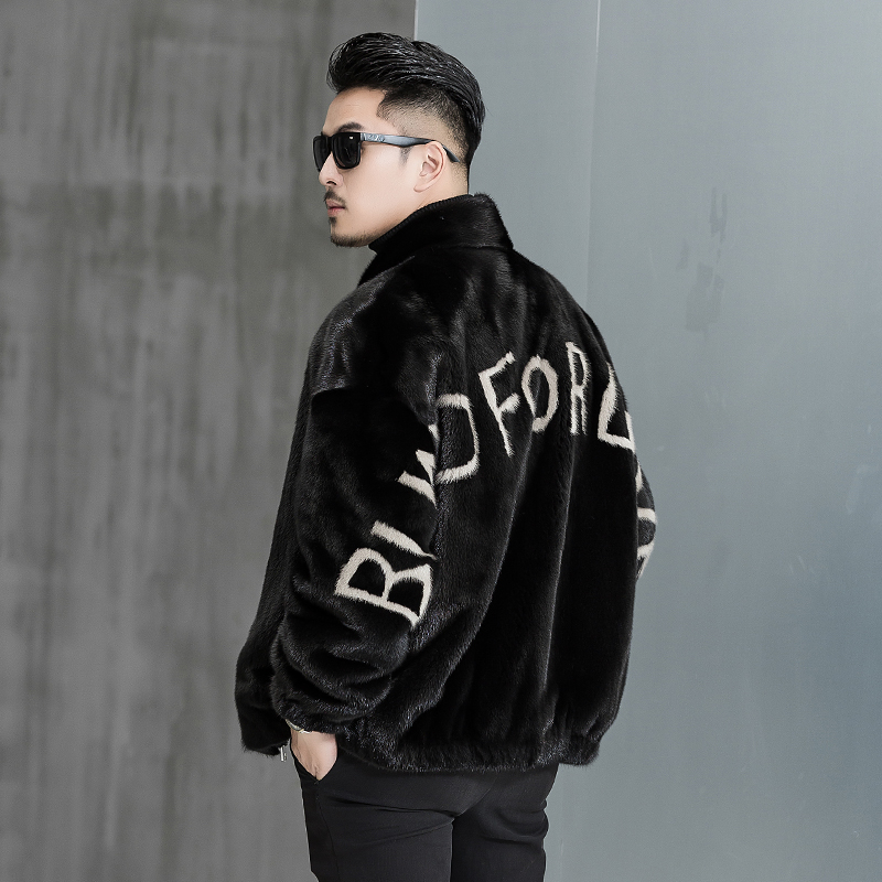 2021新款进口天鹅绒美国貂皮外套男水貂毛整貂皮草外套潮款立领