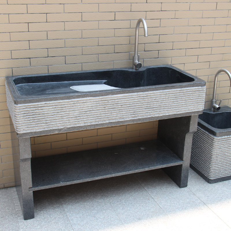 洗衣大理石阳台石头水槽家用带搓衣整体户外石材盆台一体成型式台盆