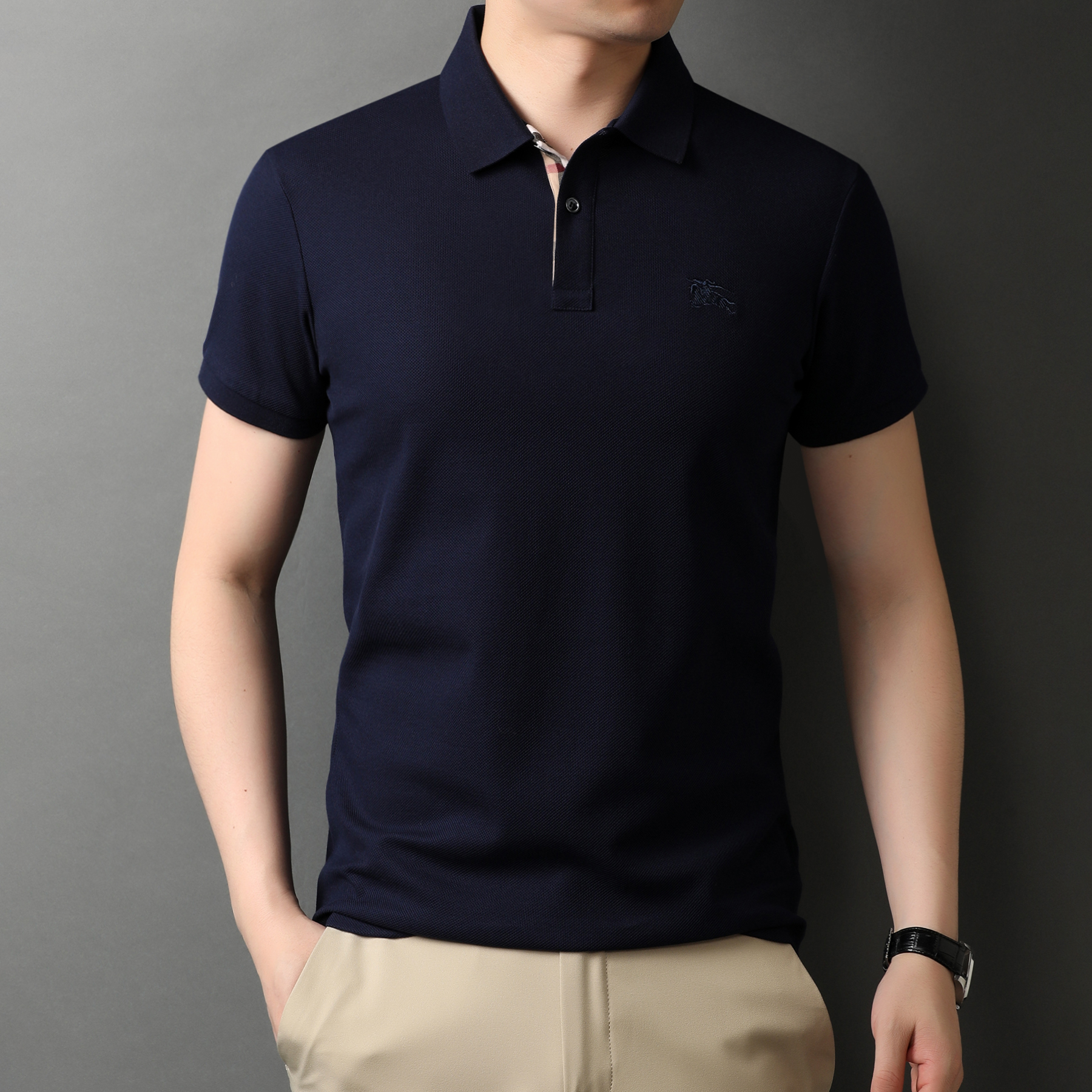 欧洲站巴宝莉男t恤短袖薄款夏季青年男时尚高端纯棉翻领polo衫男