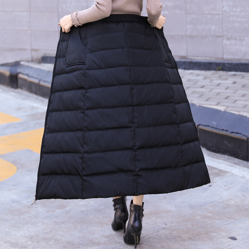 冬裙女秋冬新款加厚羽绒棉裙防风半身裙冬季中长款冬天裙子冬长裙