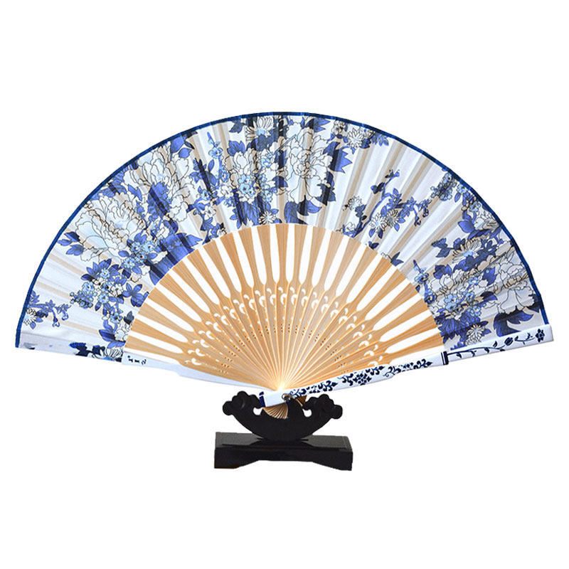 杭州王星记女士扇子中国国风青花瓷古典真丝折扇扇子