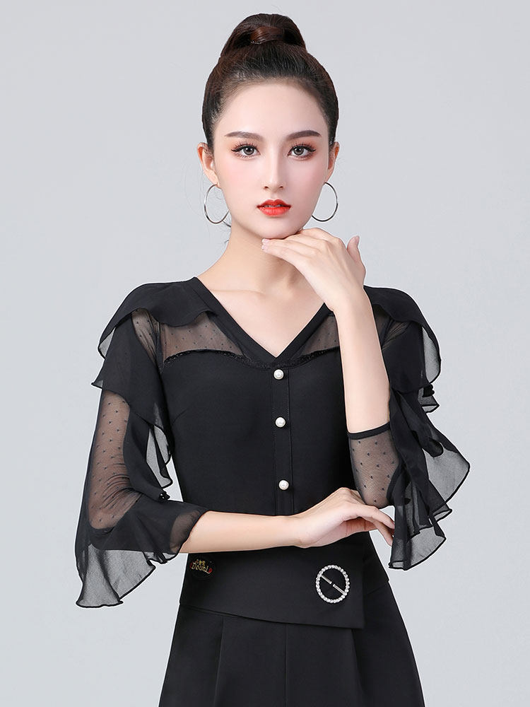 丹宝罗2021新款摩登舞上衣交谊舞服装练功服白色连体女士漂亮舞衣