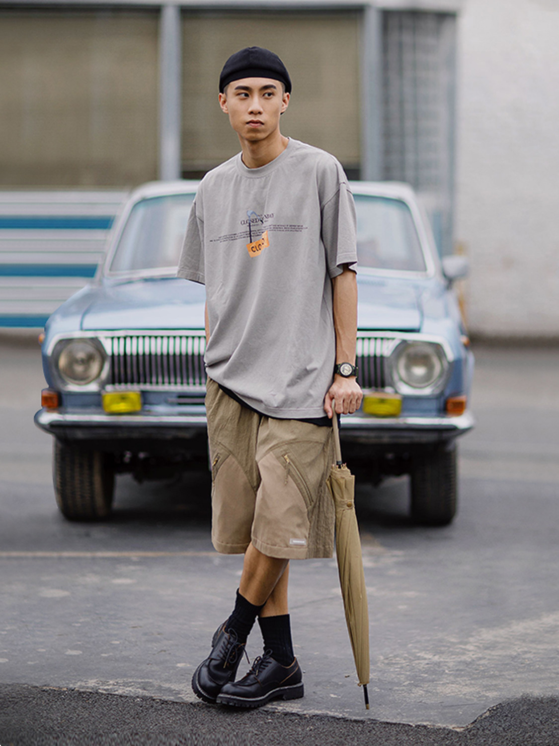 s1y1肆意psobrand潮牌拼接工装短裤男直筒宽松休闲裤