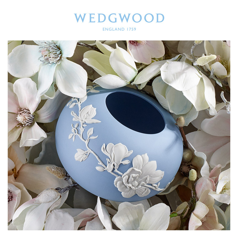 花瓶wedgwood玮致木兰芳华浮雕玉石圆形台面插花花瓶