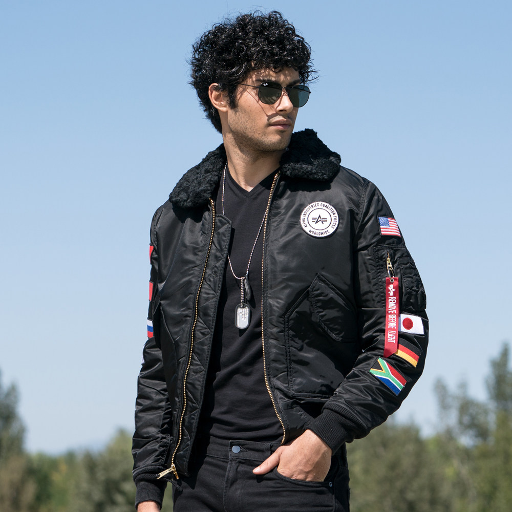 b15美国alpha工业b-15联军飞行夹克可拆卸毛领夹克