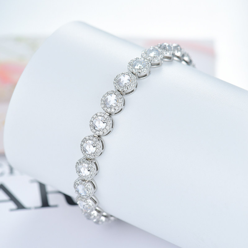 卓蝶珠宝豪华满钻玫瑰切割钻石手链纯银镀白金链仿钻石群镶女手环