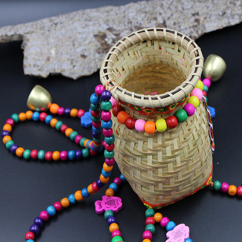 民族风竹编鱼篓装饰手工小背篓插花儿童摄影布置竹编