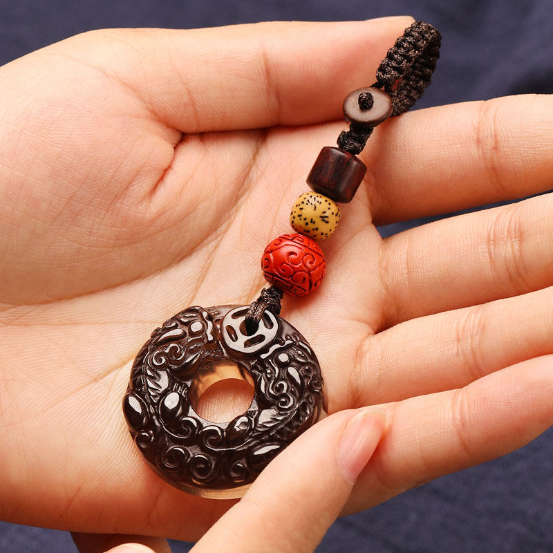 黑曜石平安扣高档貔貅钥匙扣招财汽车钥匙挂件辟邪男女包挂坠饰链