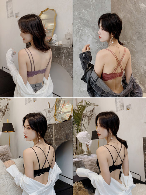 Beautiful back summer ultra-thin bra sexy lace underwear ladies small chest gathered no steel ring bra thick suit Beautiful back summer ultra-thin bra sexy lace underwear ladies small chest gathered no steel ring bra thick suit