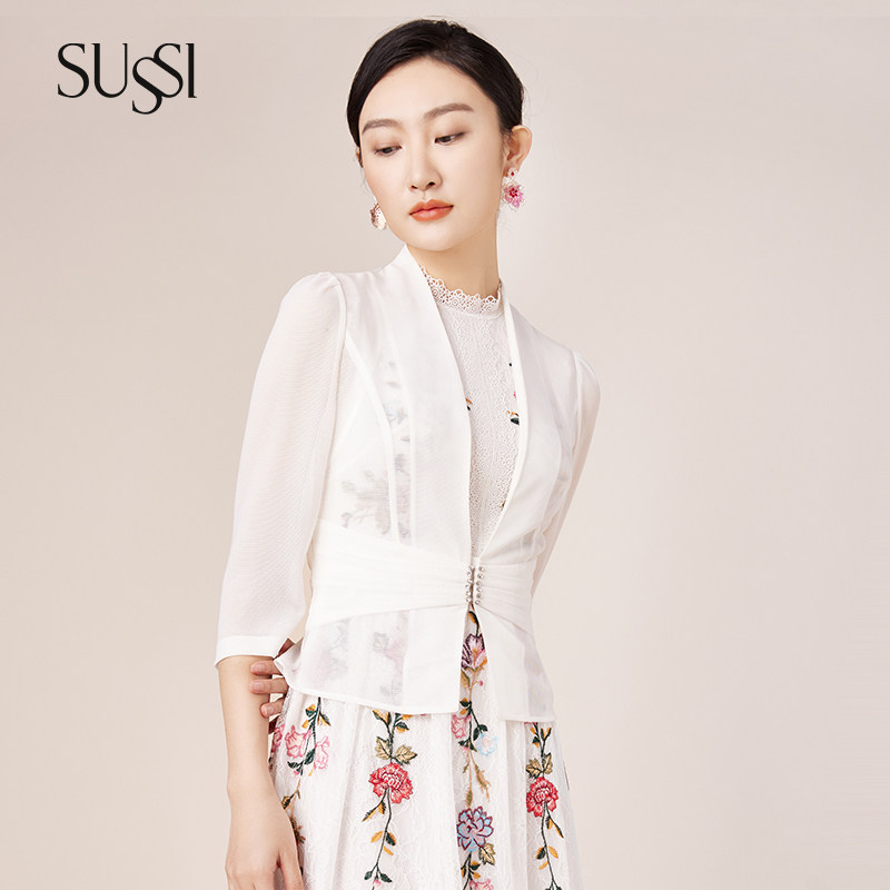 sussi外套衫薄款衫开空调七分古色通勤白色新品短外套