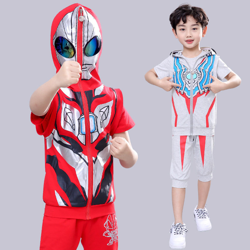 捷德奥特曼短袖套装儿童夏款护三件件套赛罗男孩套装