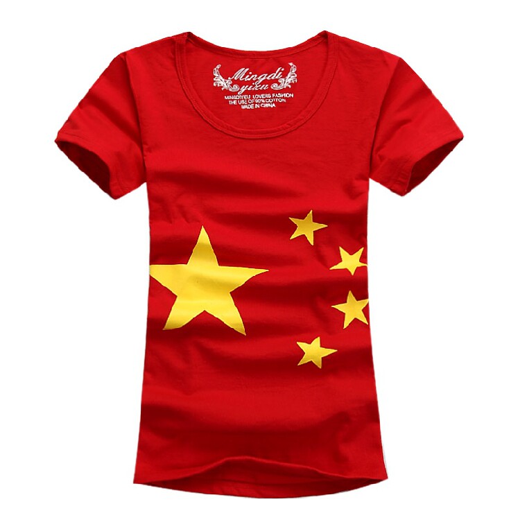 2021夏装新款中国国旗爱国爱国情情侣大红红色t恤