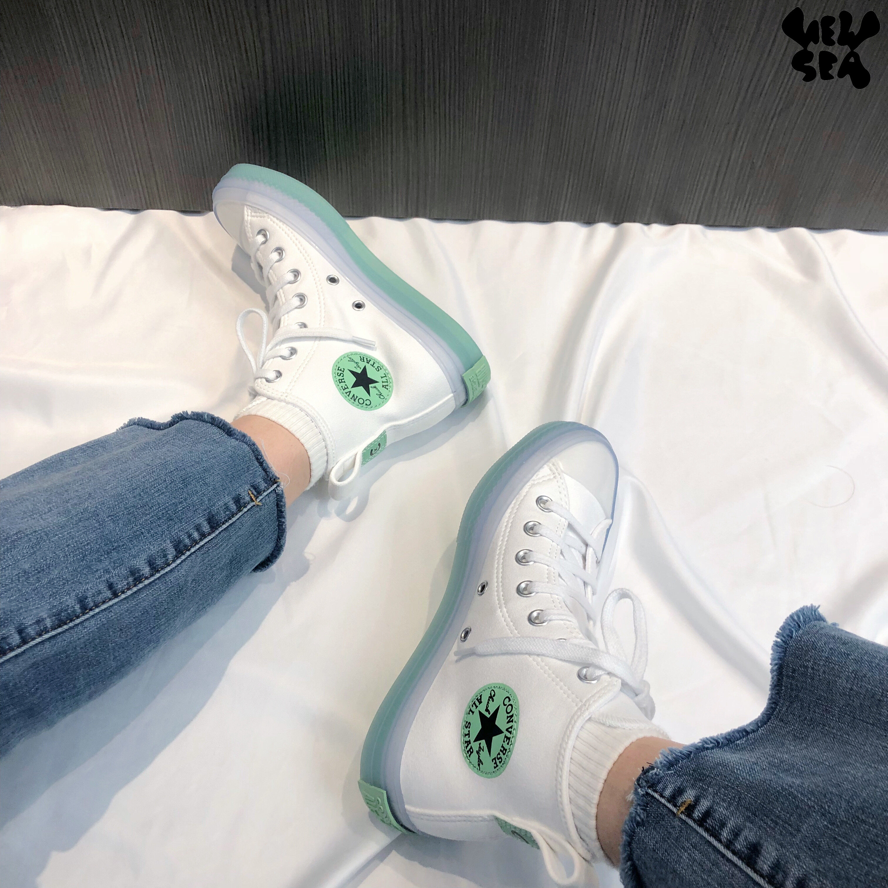 converse匡威allstarcx白敬亭同款白绿果冻底高帆布鞋