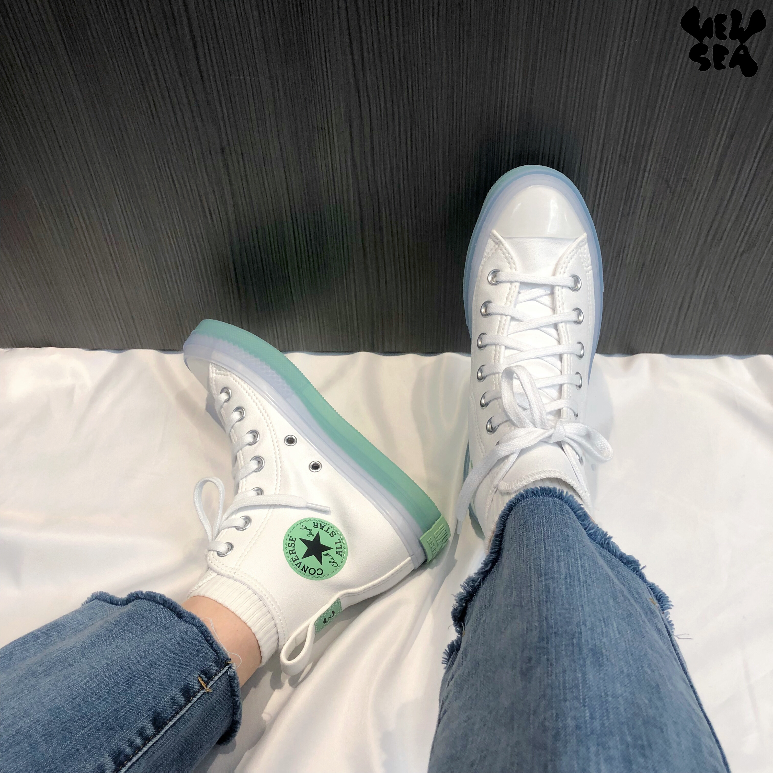 converse匡威allstarcx白敬亭同款白绿果冻底高帆布鞋