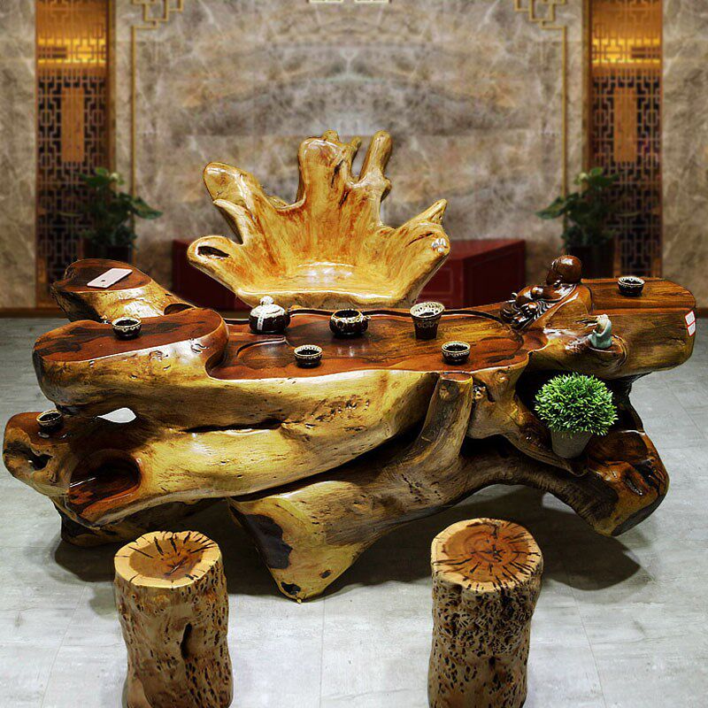 根雕茶台实木雕刻茶几整体缅甸花梨老挝茶桌根雕茶几