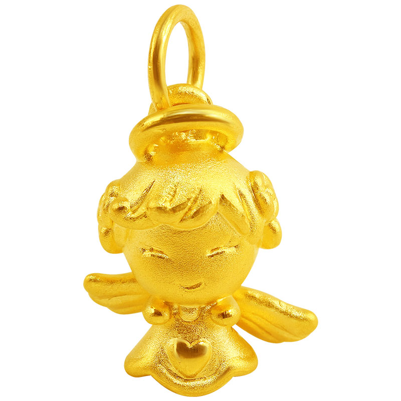 项链黄金福小天使转运儿童足金3d迷你吊坠星宝宝颈饰