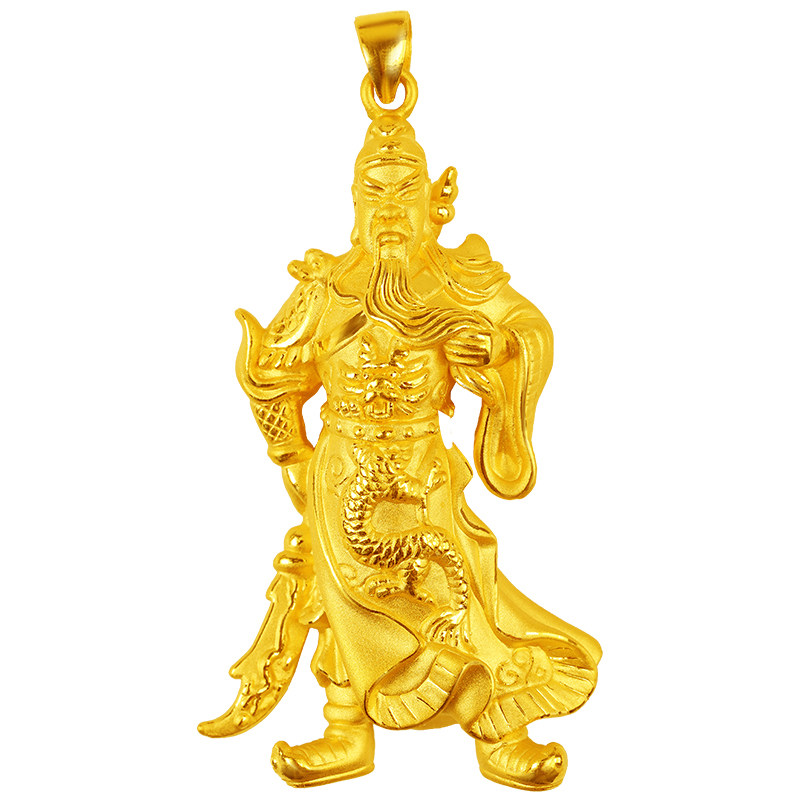 双飞翼黄金关公吊坠武神关羽关云长霸气男款项链3d硬足金999