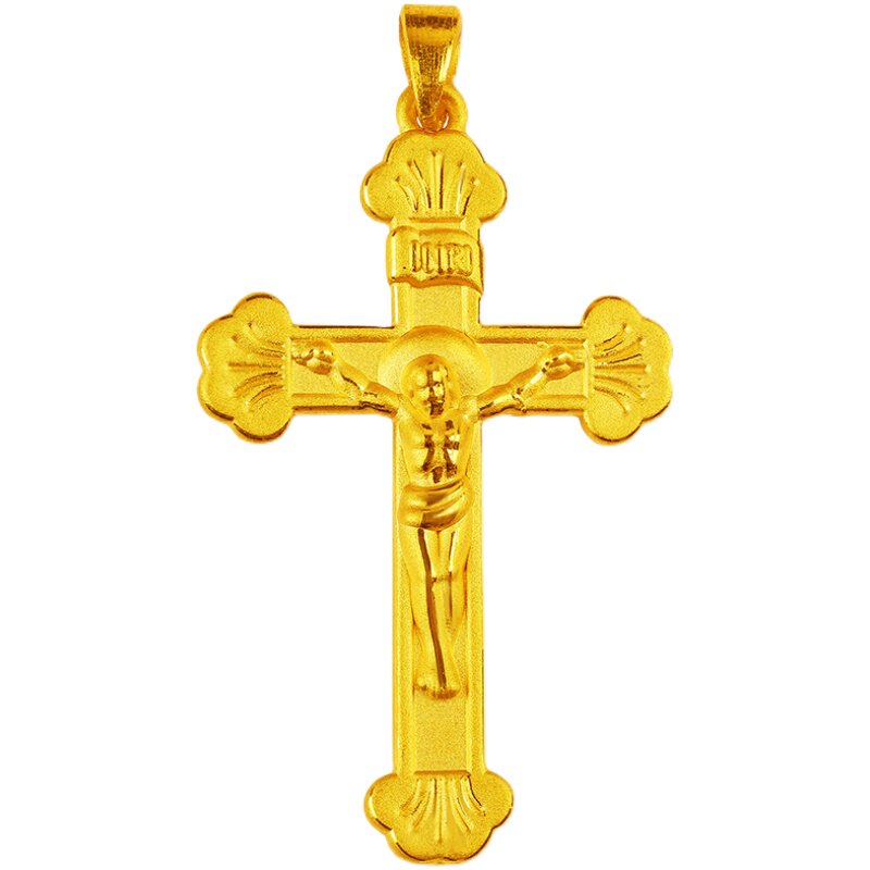 黄金足金十字架基督受难吊坠个性礼品3d硬金颈饰