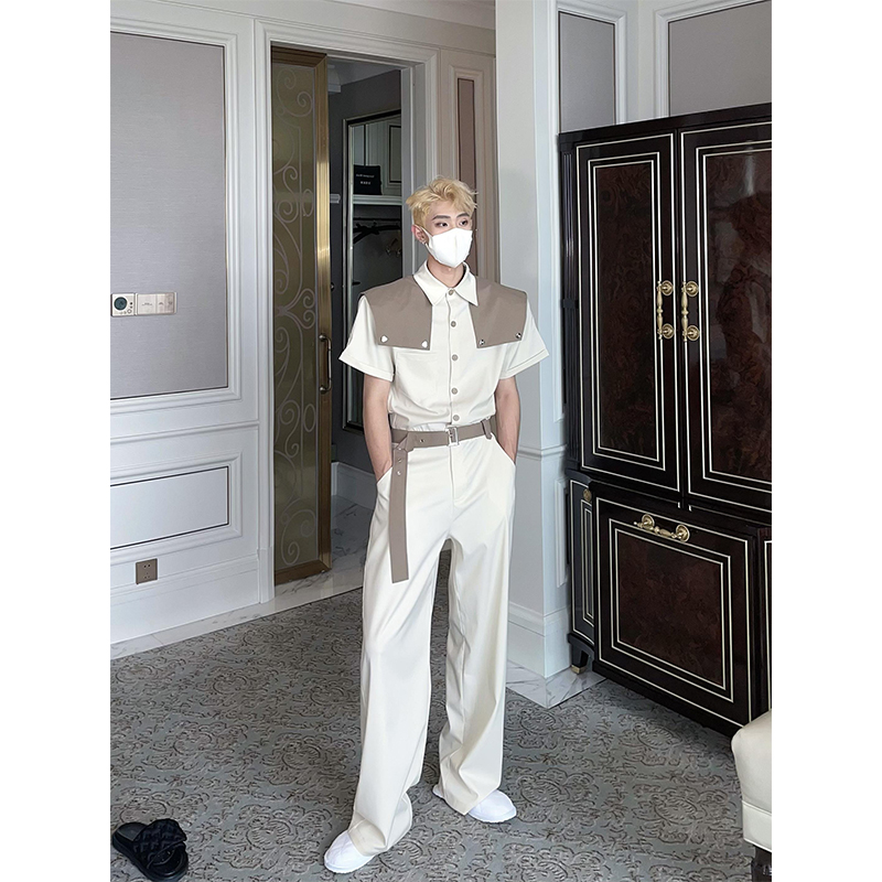 DBW Doublewin 原创小众高级感垫肩拼接披肩款层次高级连体休闲裤