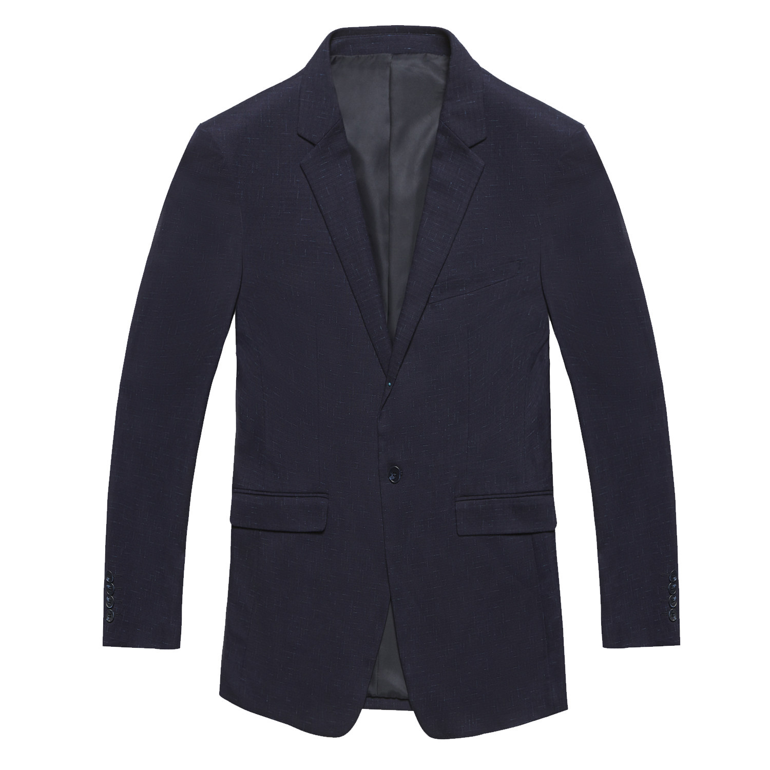 虎豹秋冬平驳深蓝单排一粒扣盖袋商务休闲西装西服
