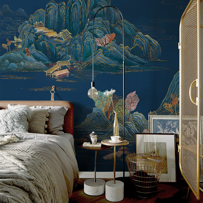 良印中式山水壁纸客厅电视背景卧室墙布酒店定制壁画