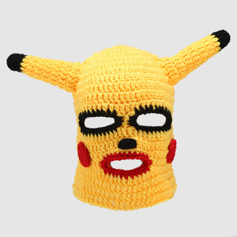 rushb皮卡丘头套沙雕帽子抖音恶搞礼物比卡面罩帽子