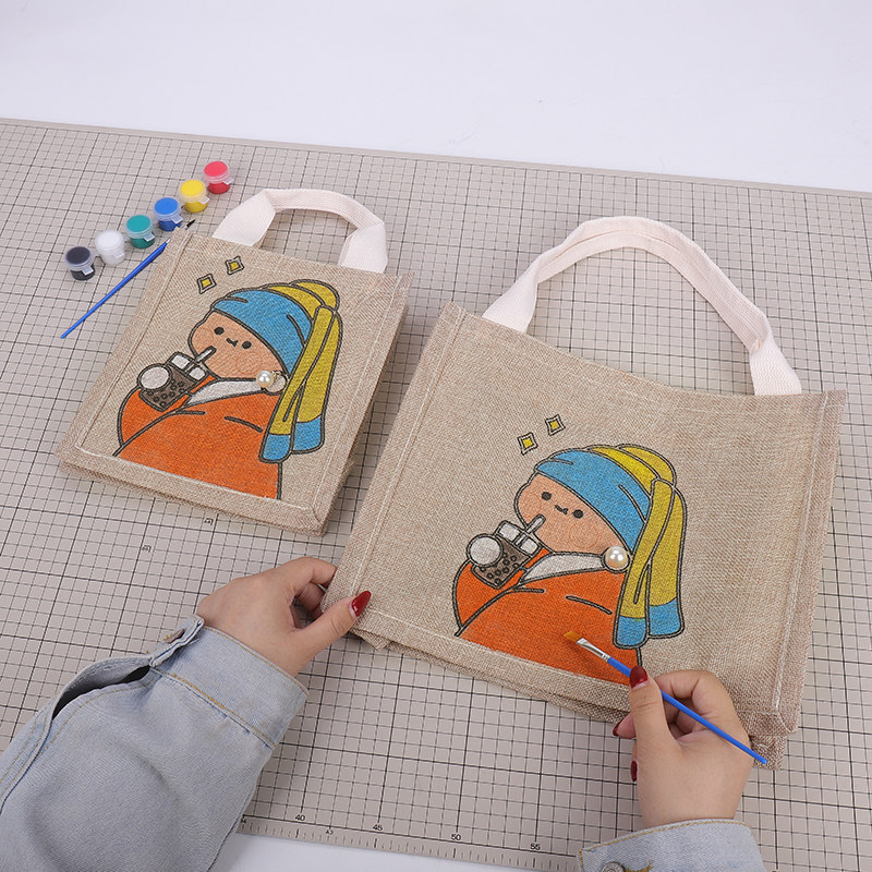 手工材料ins帆布包文艺包文艺手提涂鸦麻布设计通用款女包