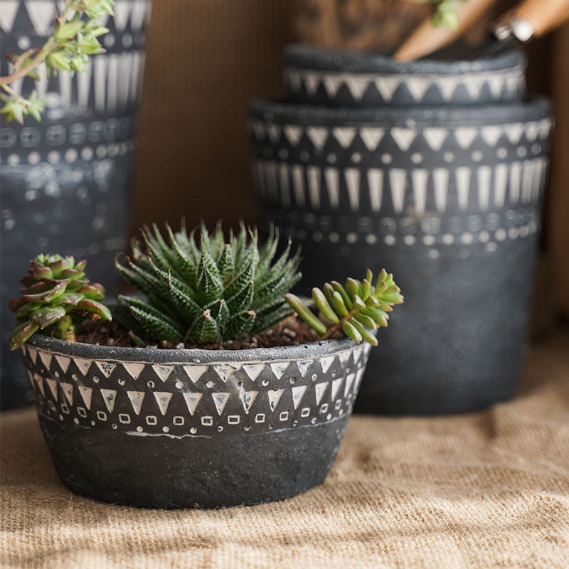 非洲元素复古黑色陶瓷花纹装饰创意花器大号花盆