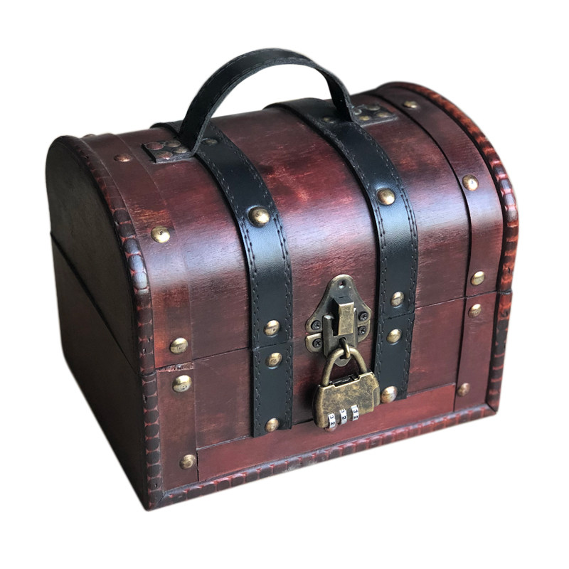 宝箱仿古密码锁欧式复古古董木箱箱子藏宝做旧收纳箱