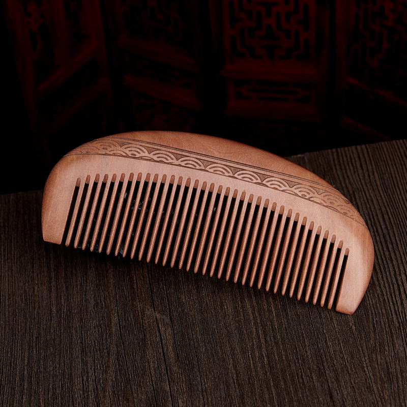 郎府木梳桃木梳子雕花雕刻古典花纹造型直发梳子