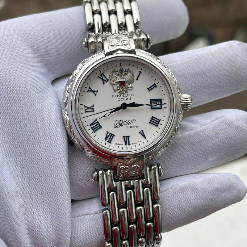 925纯银雕花总统男表普京签名限量奢华气质自动机械防水双头鹰