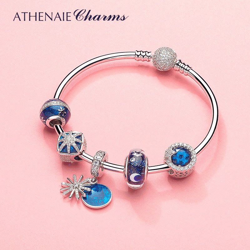 athenaie925银猫猫眼醉人月夜闪耀星愿琉璃串珠珠子手镯