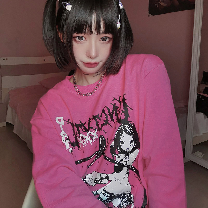 原创原宿辣妹日系长袖卫衣秋冬bf宽松套头卫衣