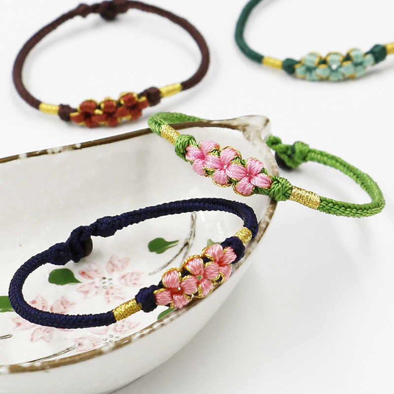 桃花手链古缇面佛结绳包金材料结手绳女编织绳