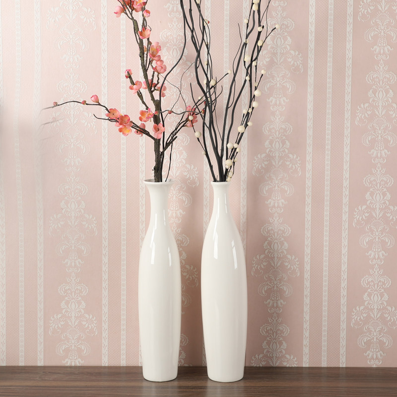 花瓶白色装水简约欧式花插墙柜反口落地细长花瓶