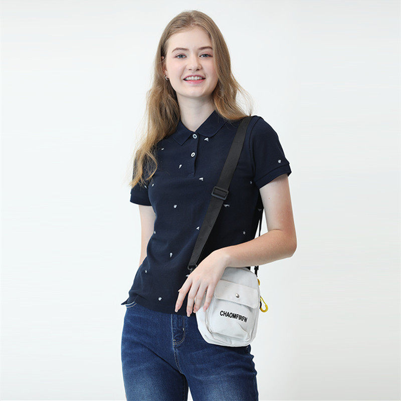 boton波顿夏日女装时尚印花polo修身短袖百搭polo衫