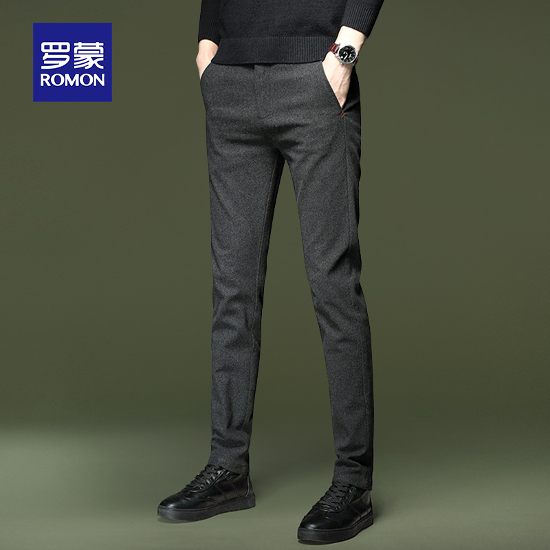 罗蒙夏季男士休闲裤修身小脚长裤子男韩版直筒保暖帅气时尚男裤潮