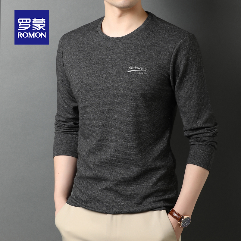 罗蒙长袖t恤男圆领休闲上衣时尚春季新款打底衫修身卫衣男士体恤T